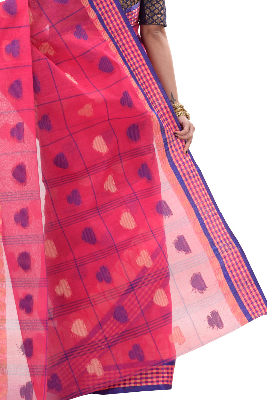 Pink Pure Cotton Taser Desh Tant Saree (749)